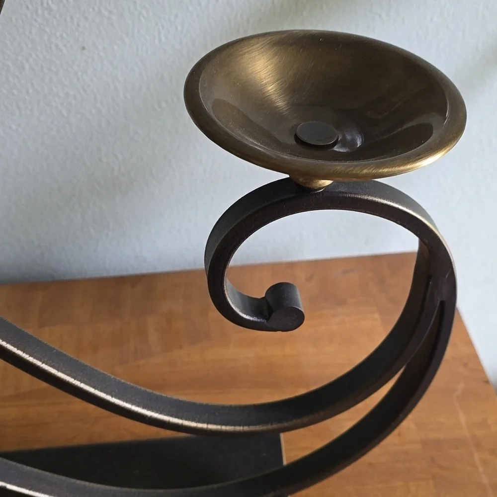 Three tier scroll bent iron/brass candle candelabra holder - Picture 7 of 8